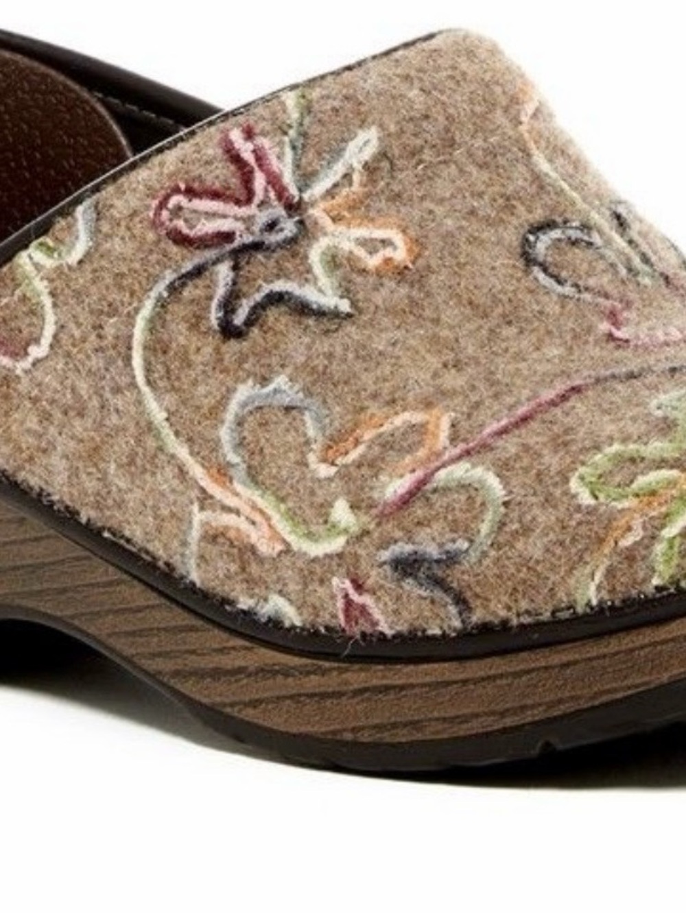Dansko Women’s 39 Embroidered Floral Felt Clogs Brown Boho Wool